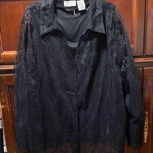 Black Sheer lace Button-Up Blouse with black shell